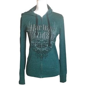 Harley-Davidson Tops Harley Davidson Embellished Teal Zip